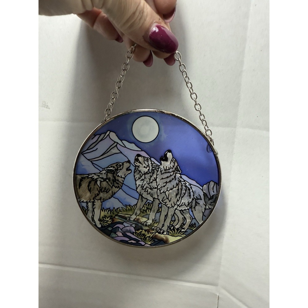 Amia‎ Handpainted Glass Wolf Suncatcher, 6-1/2-Inch